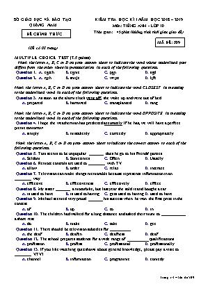 Đề kiểm tra học kỳ I môn Tiếng Anh Lớp 10 - Mã đề 509 - Năm học 2018-2019 - Sở giáo dục và đào tạo Quảng Nam